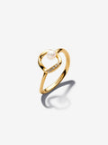 Anello Cerchio Linea Sinuosa con Perla d'Acqua Dolce Coltivata e Pavè Placcatura in Oro 14k