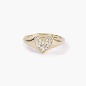 Anello chevalier regolabile dorato con cuore e pavé CHEVALIER