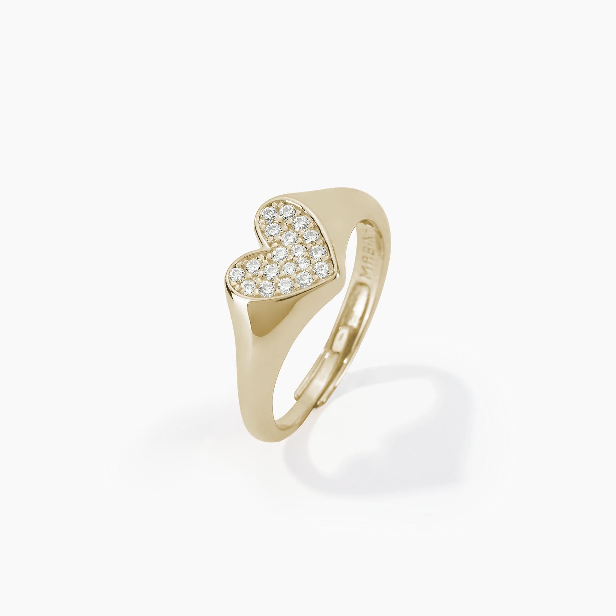 Anello chevalier regolabile dorato con cuore e pavé CHEVALIER