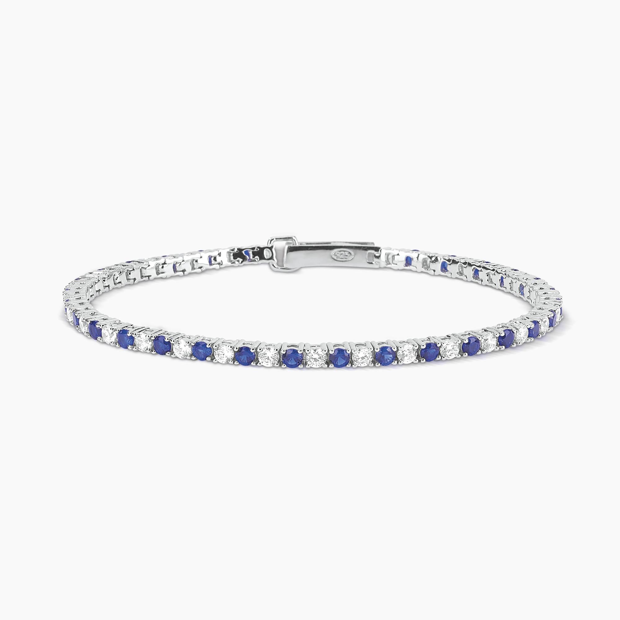 Bracciale tennis in argento con zaffiri sintetici e zirconi