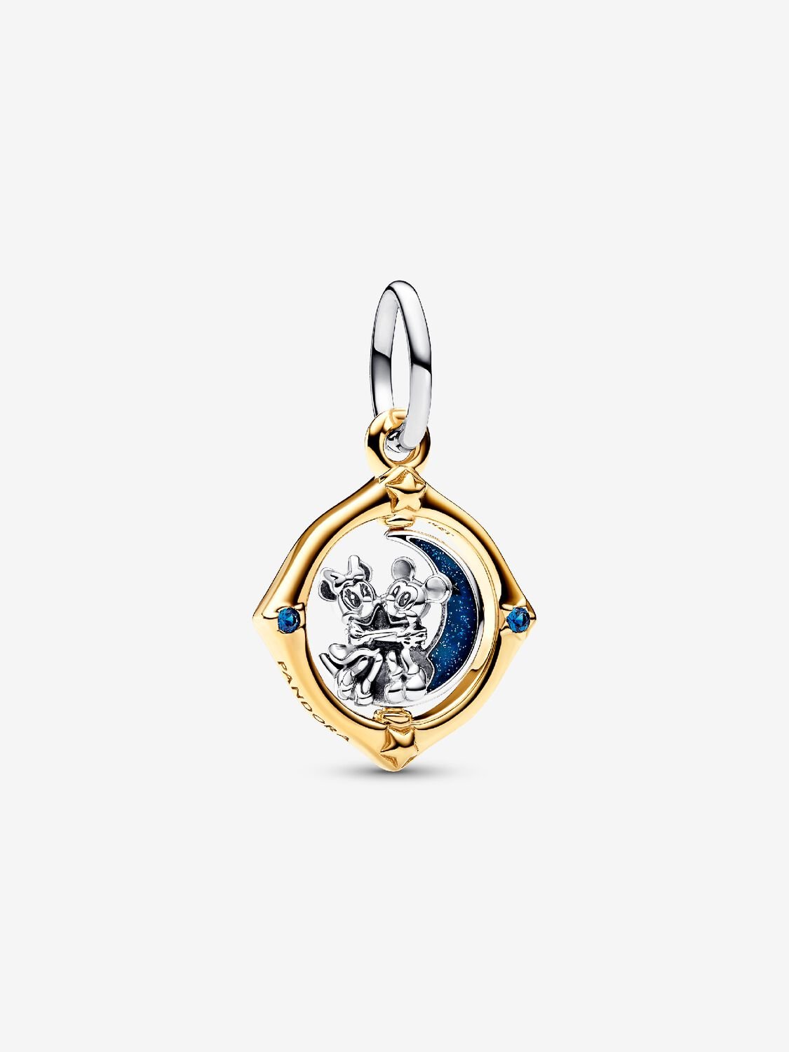 Disney, Pendente Mickey Mouse e Minnie sulla Luna Argento Sterling 925, Placcatura in Oro 14k