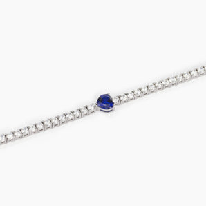 Bracciale tennis con zaffiro sintetico a cuore