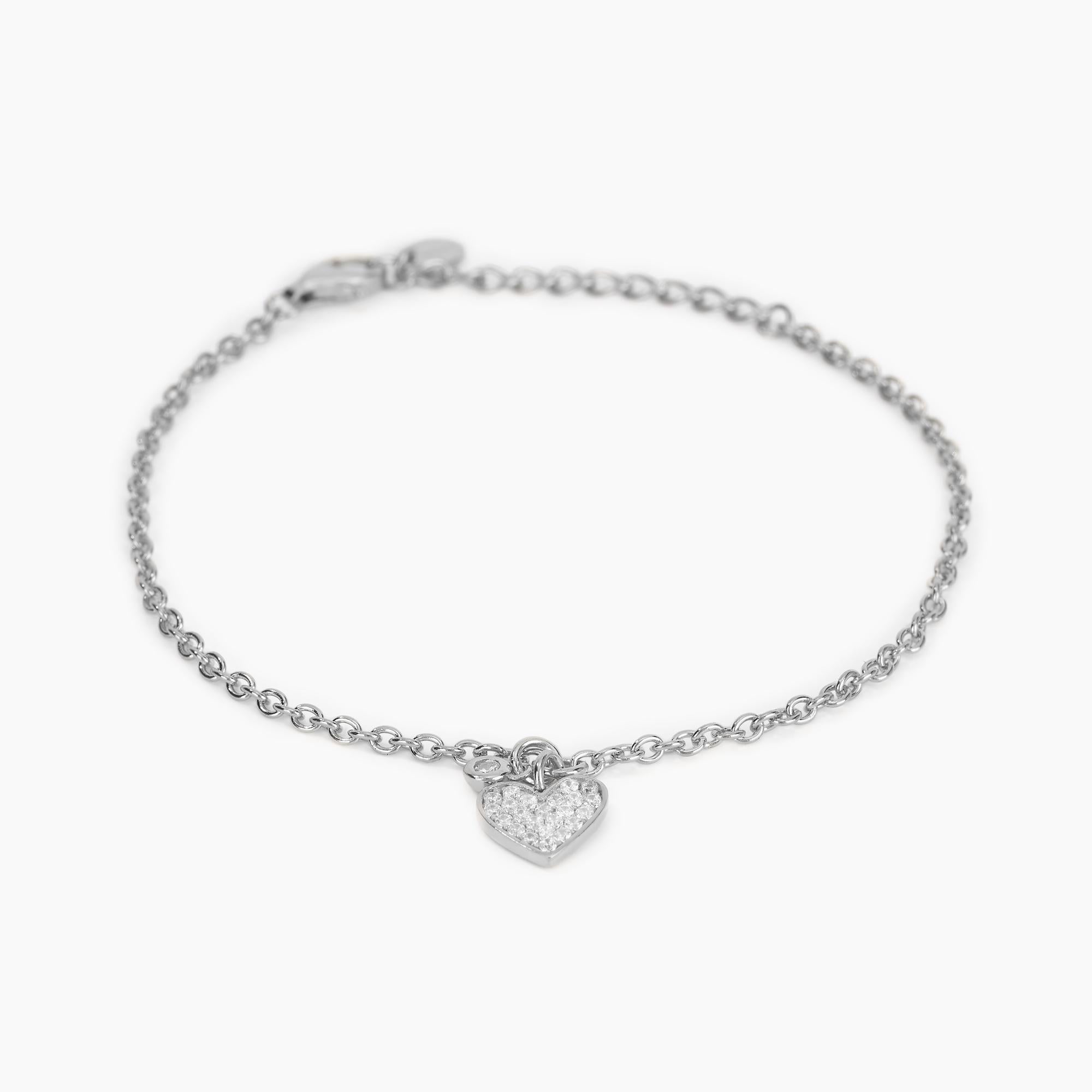 Bracciale in argento con ciondolo a cuore e pavé di zirconi