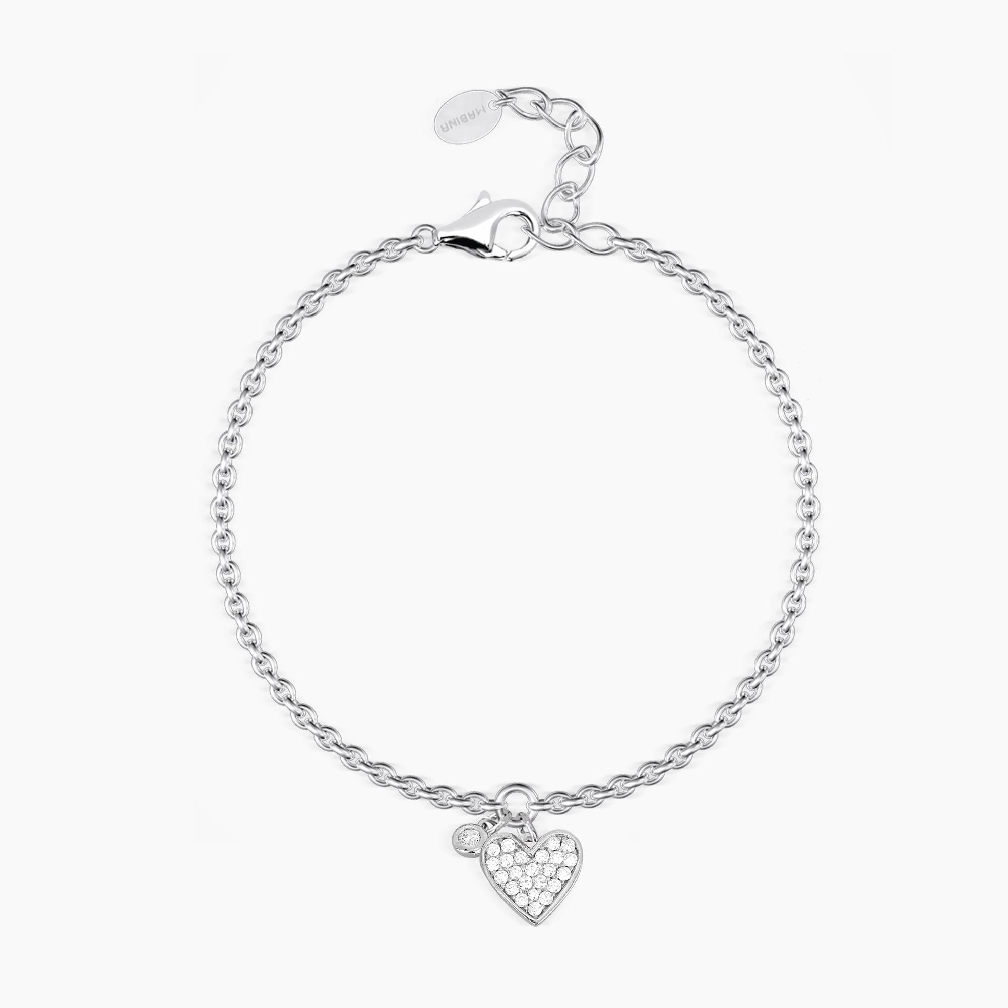 Bracciale in argento con ciondolo a cuore e pavé di zirconi