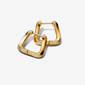 Orecchini Cerchi Squadrati Linea Avvolgente Placcatura in Oro 14k