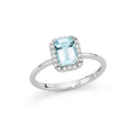 Anello con acquamarina ottagonale e diamanti in oro bianco