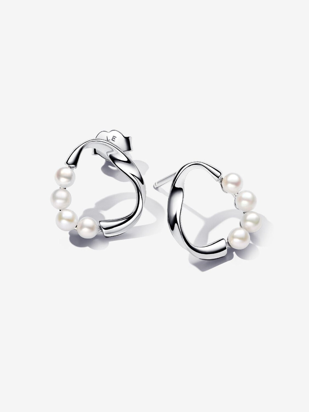 Orecchini Linea Sinuosa Circolare con Perle d'Acqua Dolce Coltivate Argento Sterling 925