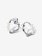 Orecchini Linea Sinuosa Circolare con Perle d'Acqua Dolce Coltivate Argento Sterling 925