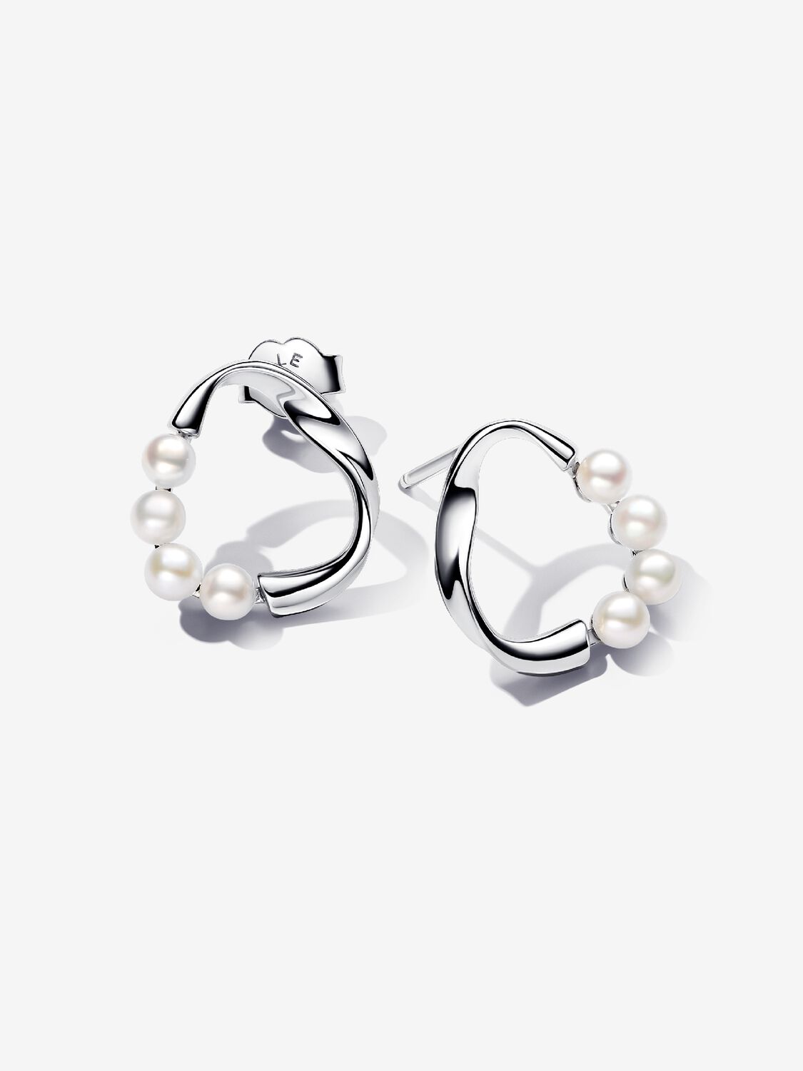 Orecchini Linea Sinuosa Circolare con Perle d'Acqua Dolce Coltivate Argento Sterling 925