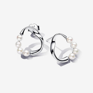 Orecchini Linea Sinuosa Circolare con Perle d'Acqua Dolce Coltivate Argento Sterling 925