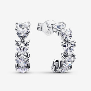 Orecchini Cerchi Aperti Fascia Cuori Argento Sterling 925