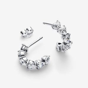 Orecchini Cerchi Aperti Fascia Cuori Argento Sterling 925
