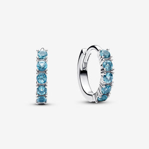 Orecchini Cerchi Piccoli Cristalli Azzurri Argento Sterling 925