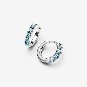 Orecchini Cerchi Piccoli Cristalli Azzurri Argento Sterling 925