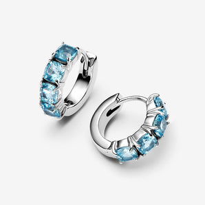 Orecchini Cerchi Cristalli Azzurri Argento Sterling 925