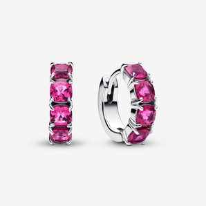 Orecchini Cerchi Cristalli Rosa Scuro Argento Sterling 925