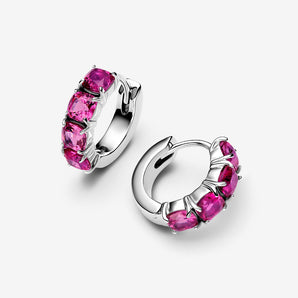 Orecchini Cerchi Cristalli Rosa Scuro Argento Sterling 925