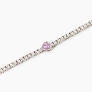 Bracciale tennis con zircone rosa a cuore
