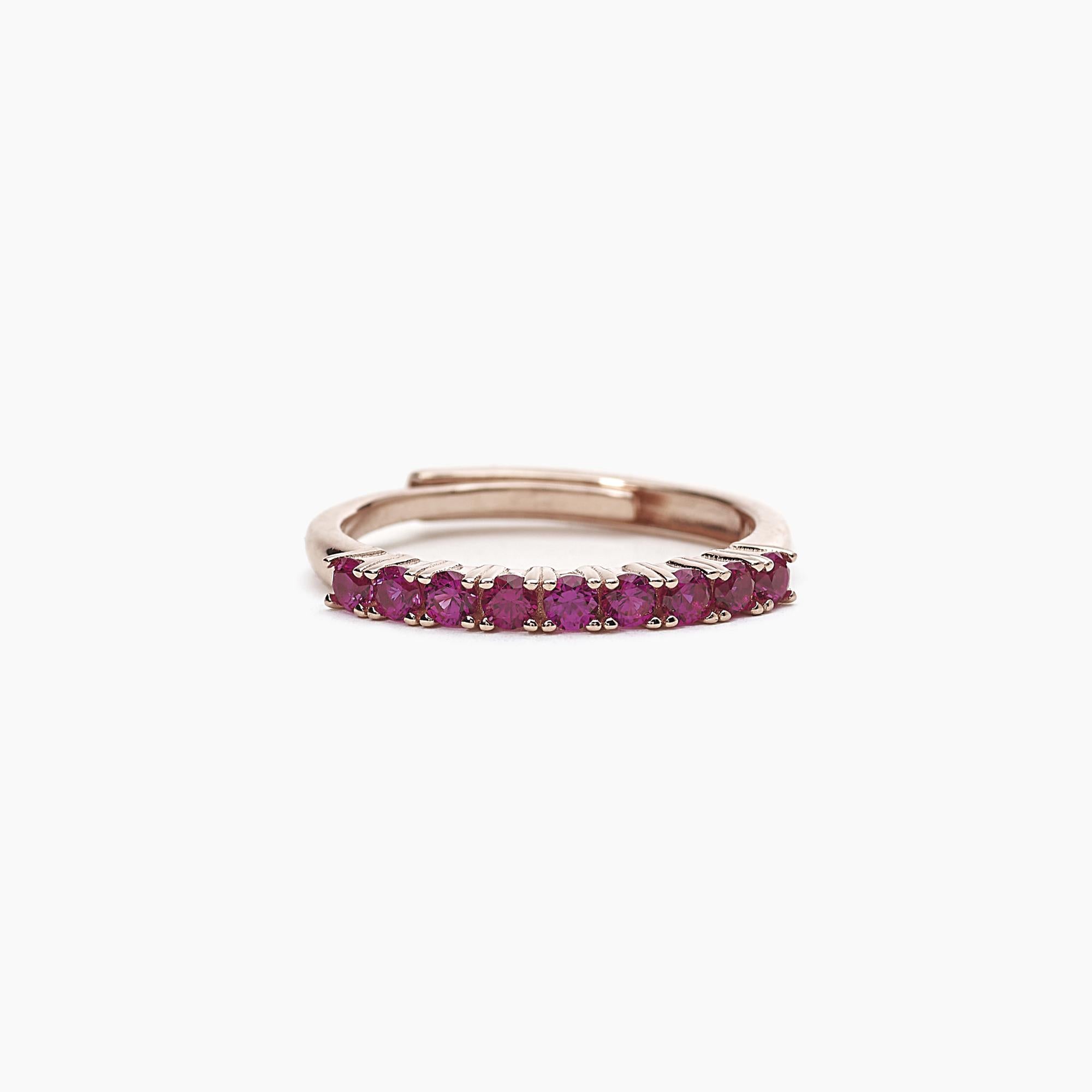 Anello veretta regolabile rosato con rubini sintetici SOIRÉE