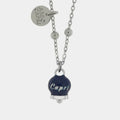 Collana in Acciaio con campanella pendente blu con scritta Capri