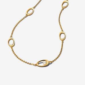 Collana Ovali Linea Sinuosa e Perla D'Acqua Dolce Coltivata Placcatura in Oro 14k
