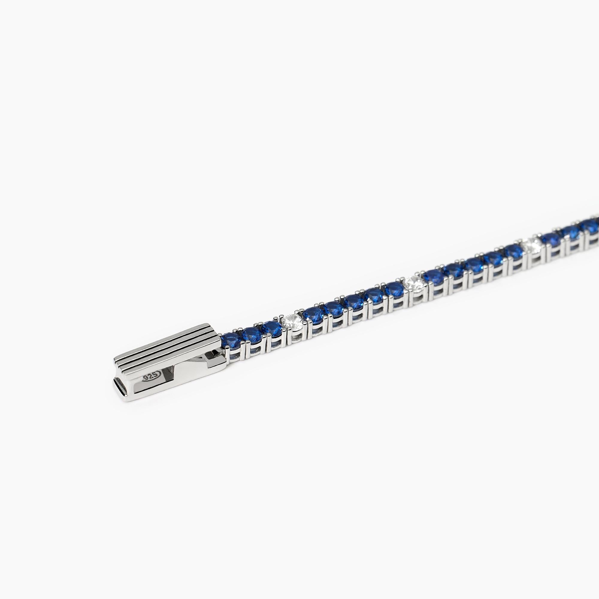 Bracciale tennis da uomo con zirconi blu e bianchi
