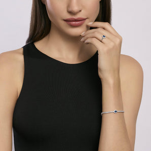 Tennis donna in argento con zaffiro sintetico ovale