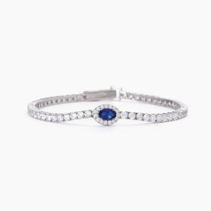 Tennis donna in argento con zaffiro sintetico ovale