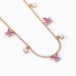 Girocollo in argento rosato con zirconi rosa e bianchi