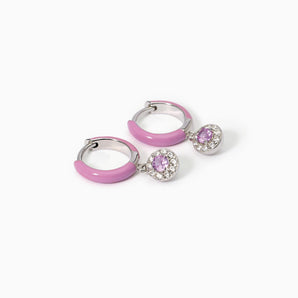 Orecchini a cerchio in argento con smalto rosa e zircone rosa MILANESIENNE