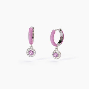 Orecchini a cerchio in argento con smalto rosa e zircone rosa MILANESIENNE
