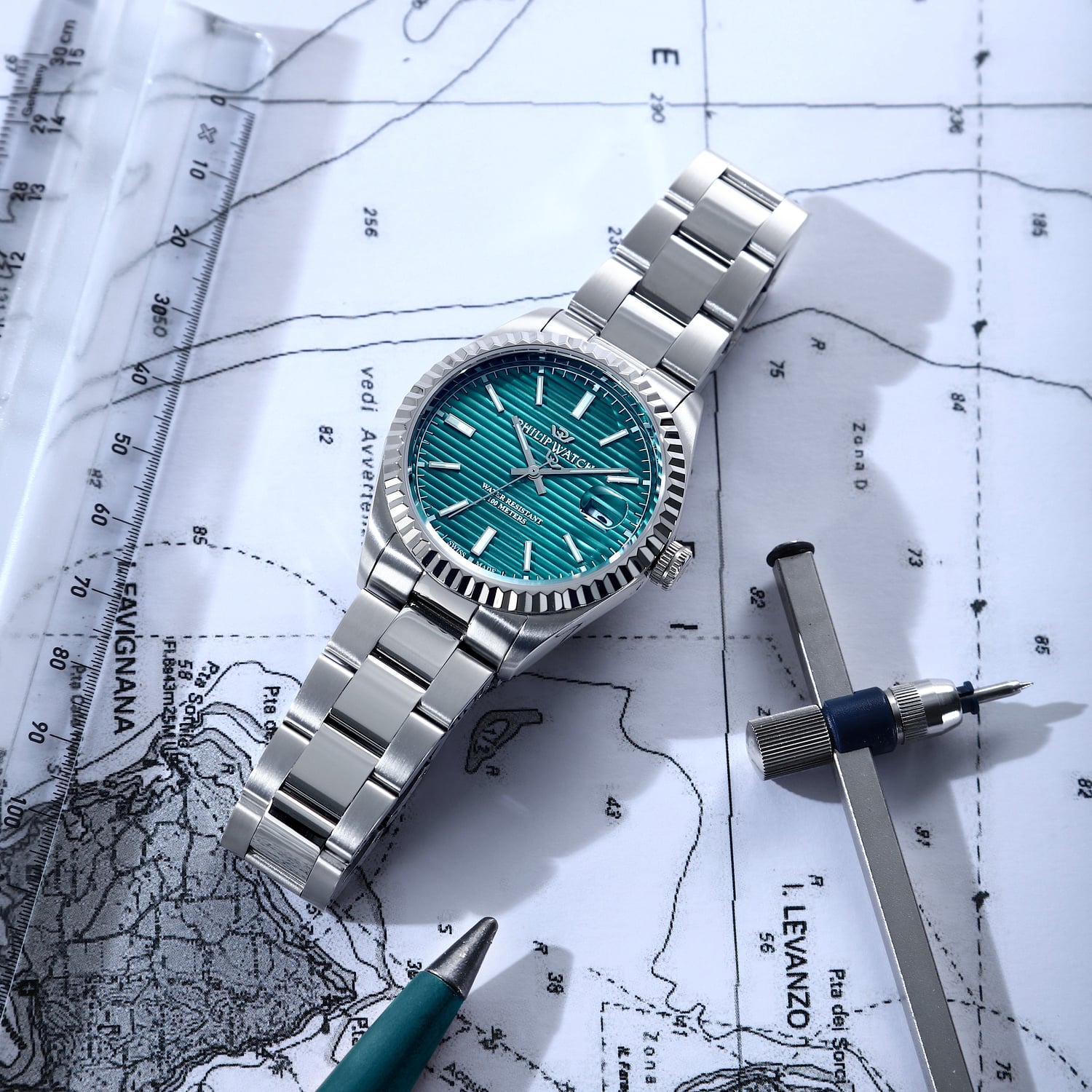 Caribe 39mm 3H Teal Green Dial S