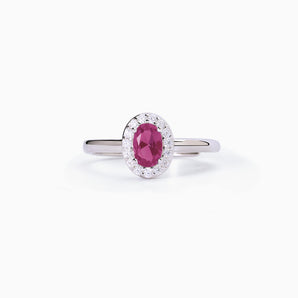 Anello in argento con rubino sintetico ovale e cristalli