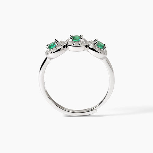 anello in argento con zirconi e smeraldi sintetici