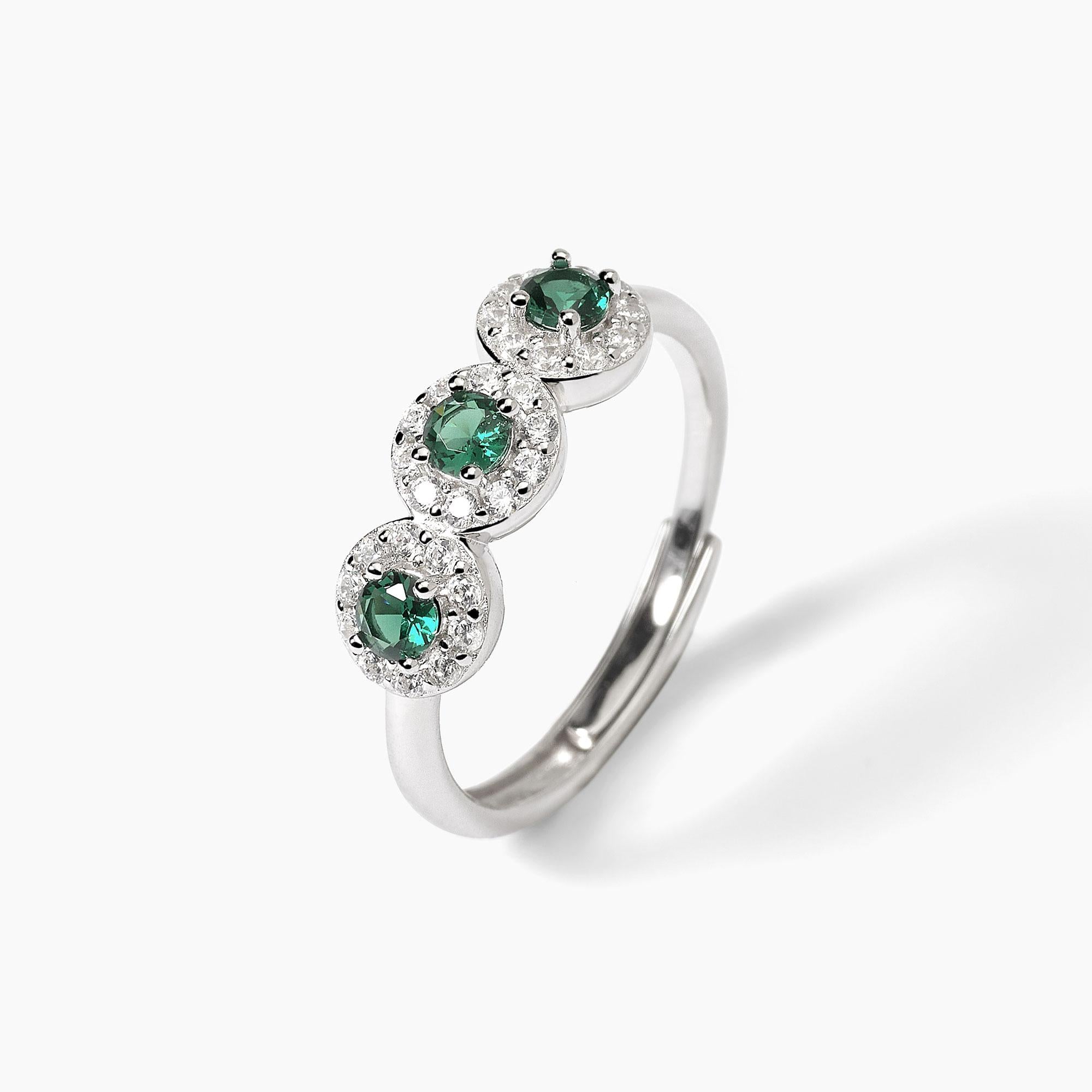 anello in argento con zirconi e smeraldi sintetici