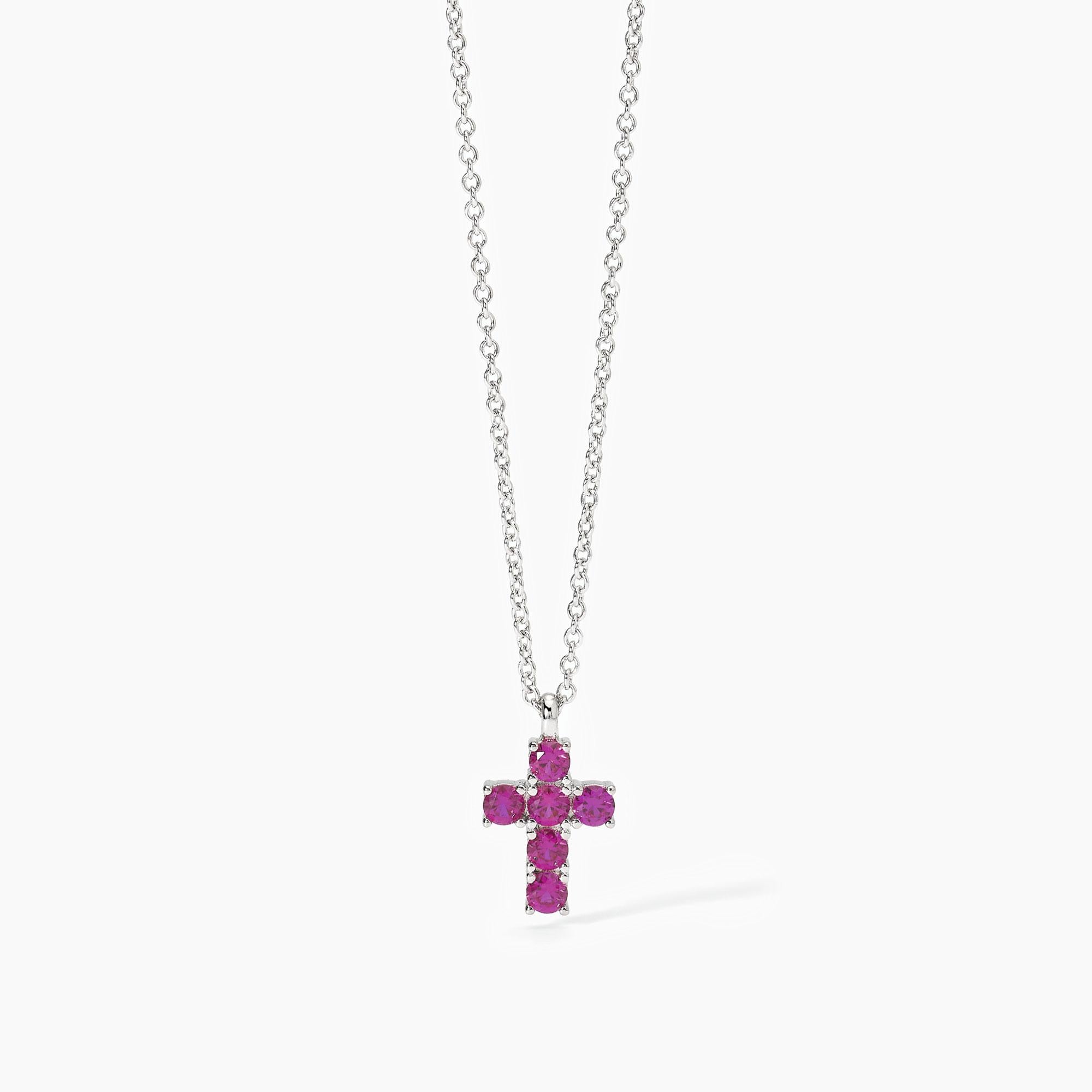 Girocollo Mabina  in argento con ciondolo croce e rubini sintetici CROCE DEL SUD