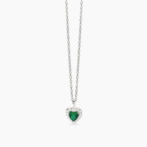 Girocollo in argento con smeraldo sintetico a forma di cuore