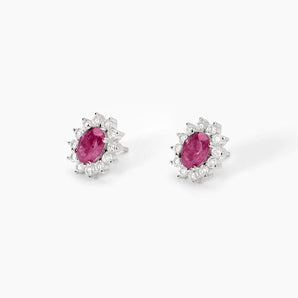 Orecchini in argento con rubino sintetico ovale