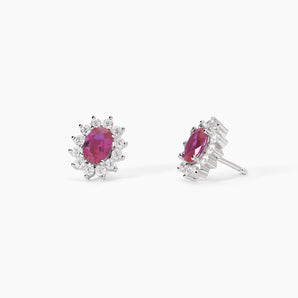 Orecchini in argento con rubino sintetico ovale