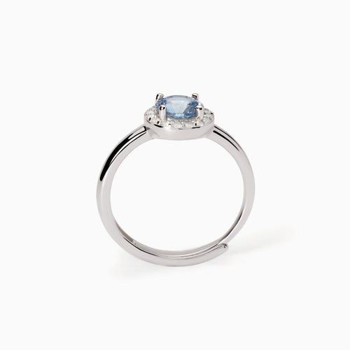 Anello in argento con zirconi e acquamarina sintetica