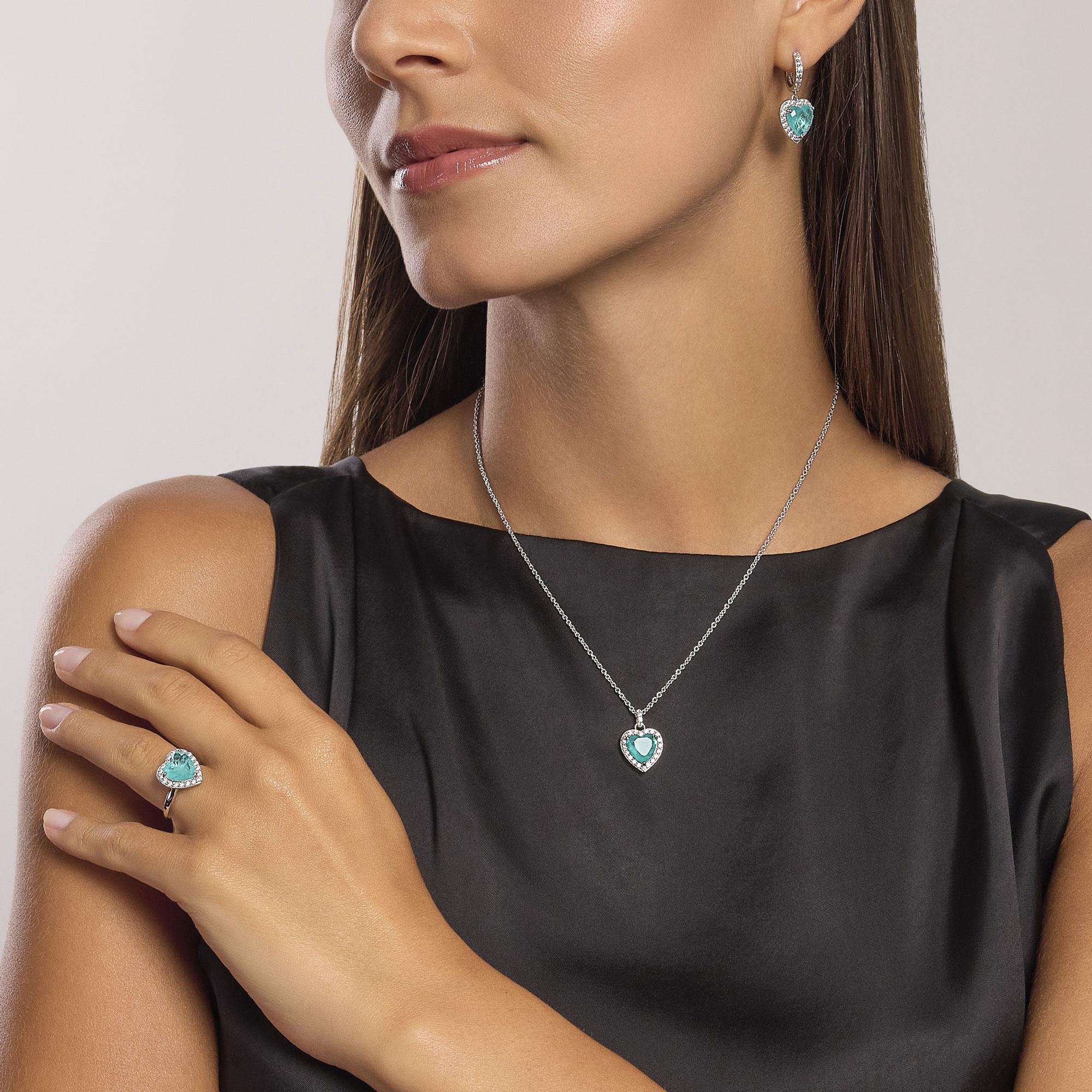 Anello in argento con cuore in glass azzurro e zirconi