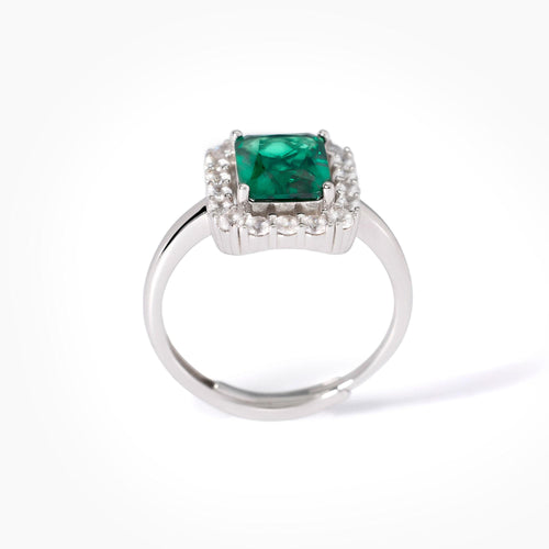 Anello in argento zirconi e smeraldo sintetico