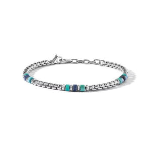 Bracciale Comete in Acciaio, turchese e Sodalite blu