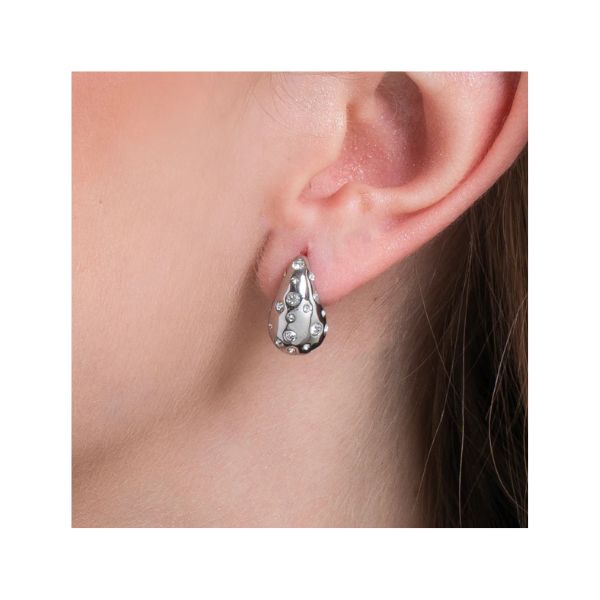 ORECCHINI DONNA GOCCIA IN ACCIAIO CON CRISTALLI BIANCHI