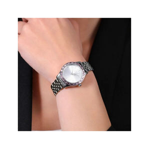 OROLOGIO DONNA IN ACCIAIO GHIERA CRISTALLI ROSA