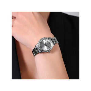 OROLOGIO DONNA IN ACCIAIO GHIERA CRISTALLI BIANCHI