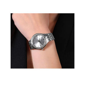 OROLOGIO DONNA IN ACCIAIO GHIERA CRISTALLI BIANCHI