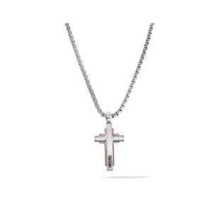 Collana con Croce in acciaio, pvd rosè e zirconi neri