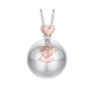 COLLANA CHIAMA ANGELI IN ACCIAIO CIONDOLO IN METALLO CON ANGELO E CUORE
