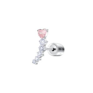 MONO ORECCHINO DONNA IN ACCIAIO CUORE ROSA E CRISTALLI BIANCHI